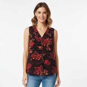 Notations Tank Blouse Black Red Floral Leopard Goth Grunge Whimsigoth Boho L